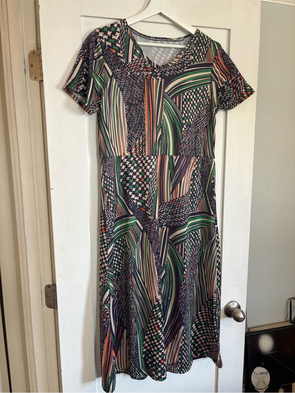 Multicolor Geometric Print T-Shirt Midi Dress